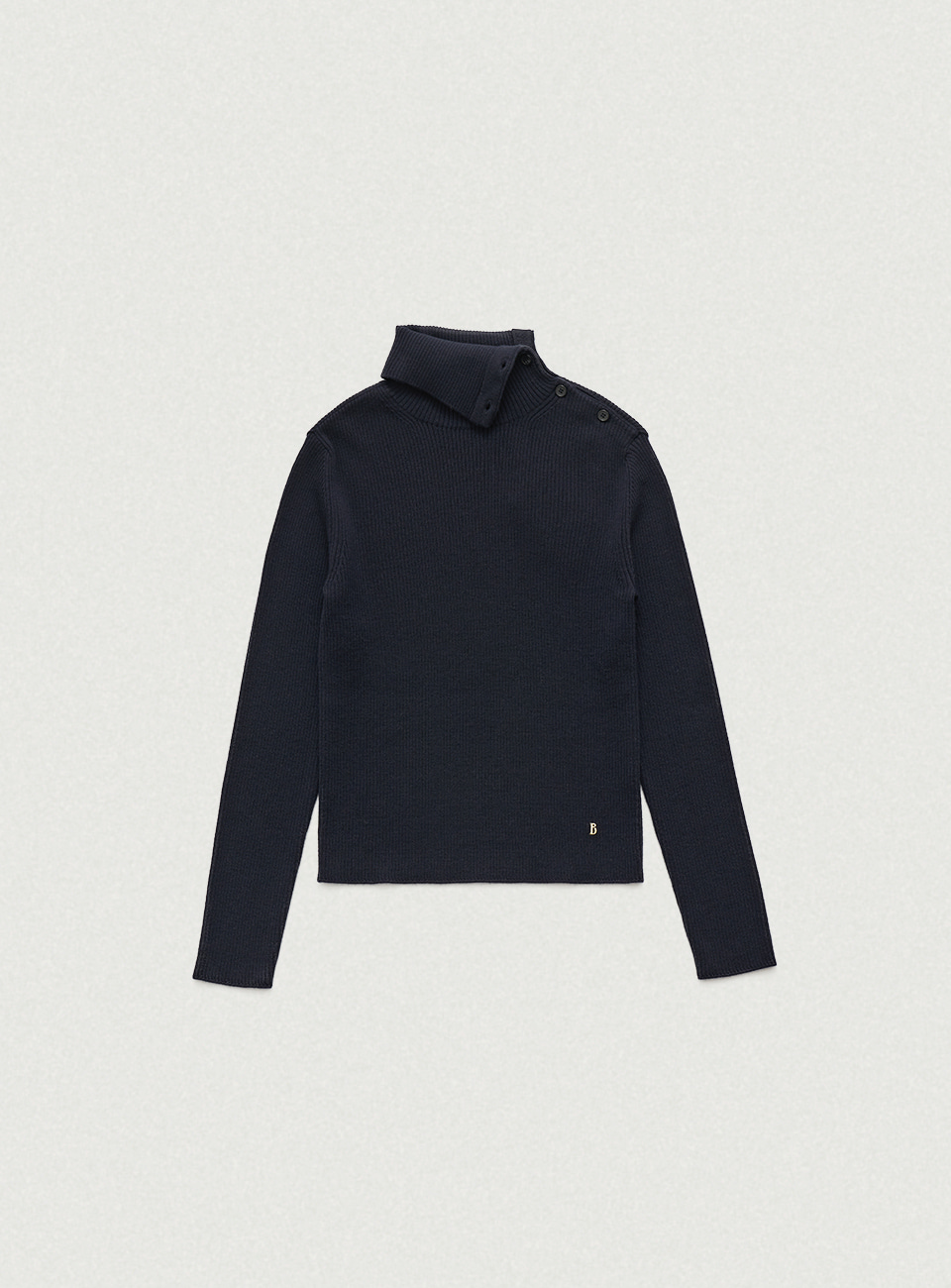 Navy Buttoned Turtleneck Knit Sweater - The Barnnet