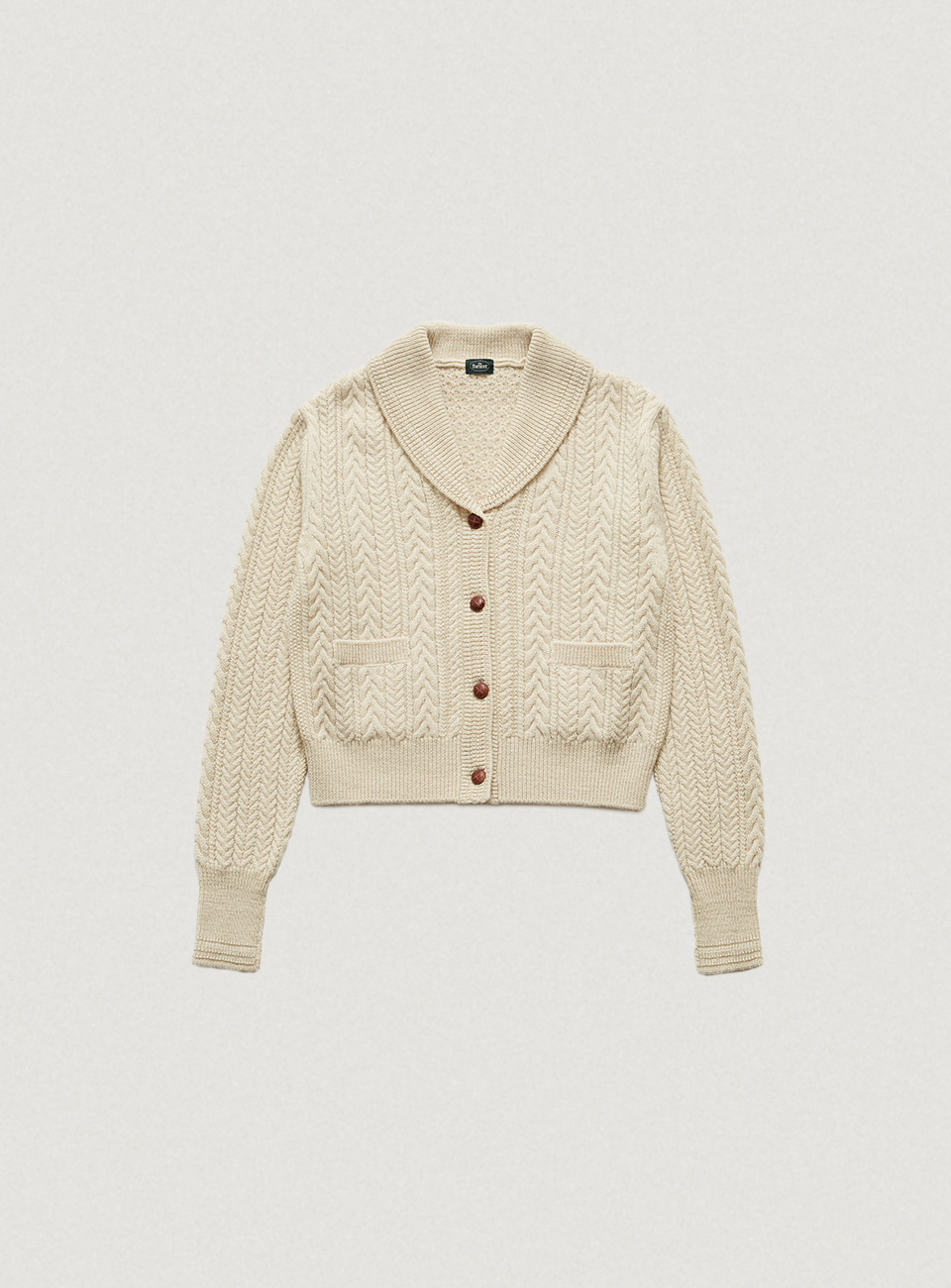 Ivory Shawl Collar Cable Knit Cardigan