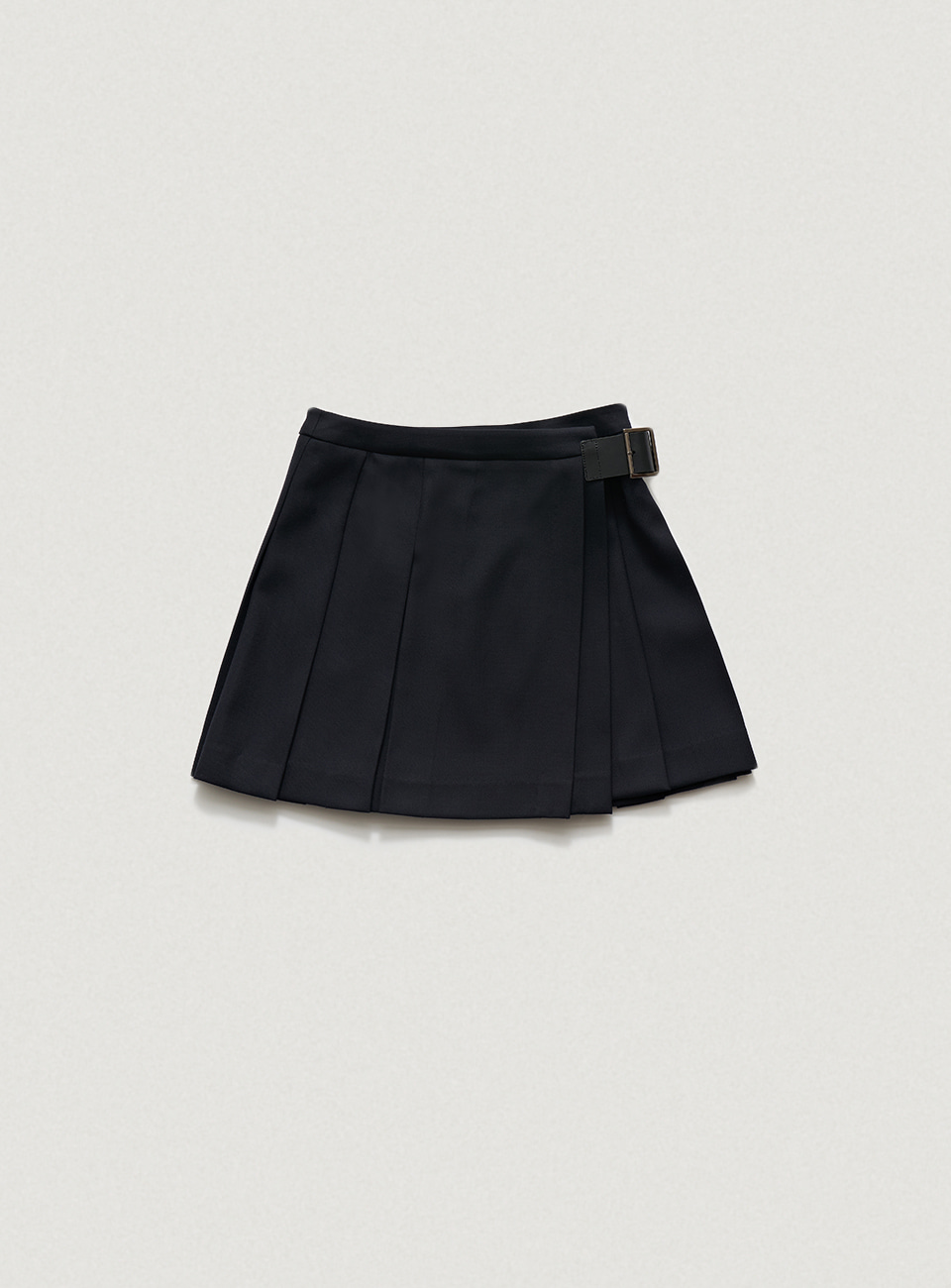 Buckle-Strap Pleated Skirt