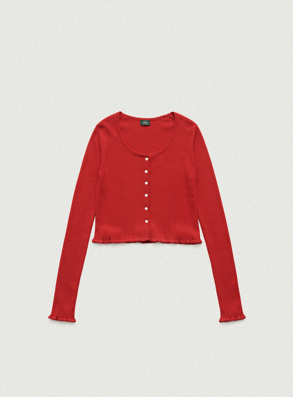 Red Scallop Cropped Knit Cardigan
