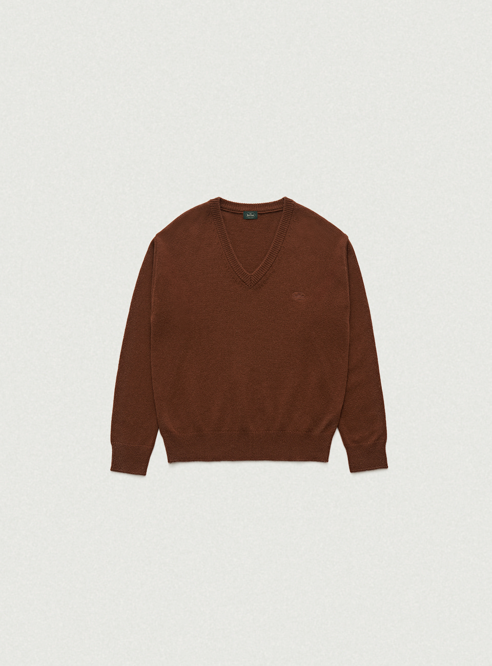 Brown Plain V-Neck Knit Sweater