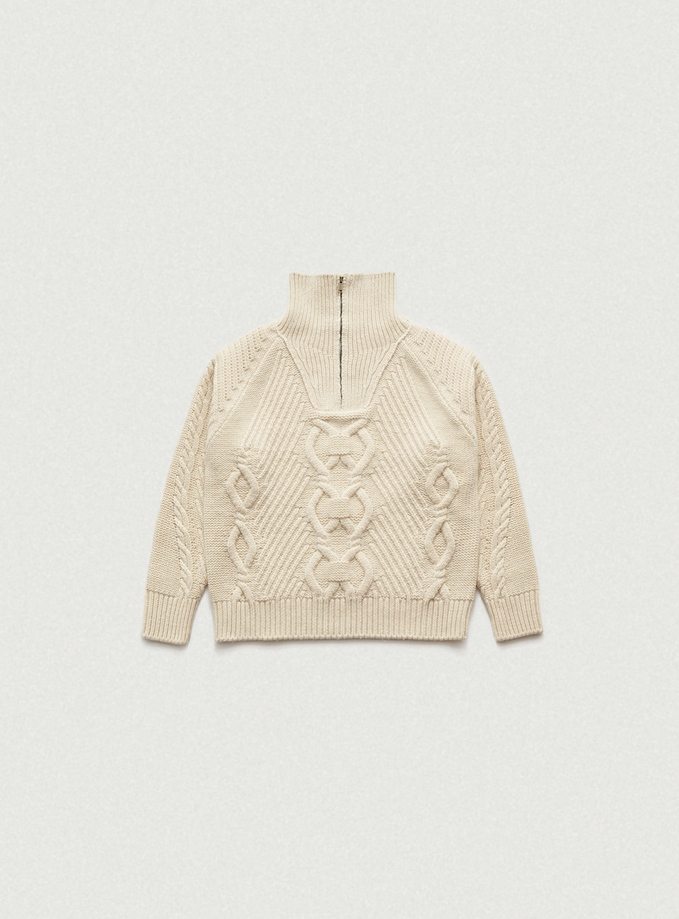 Ivory Knots Half Zip-Up Knit Sweater